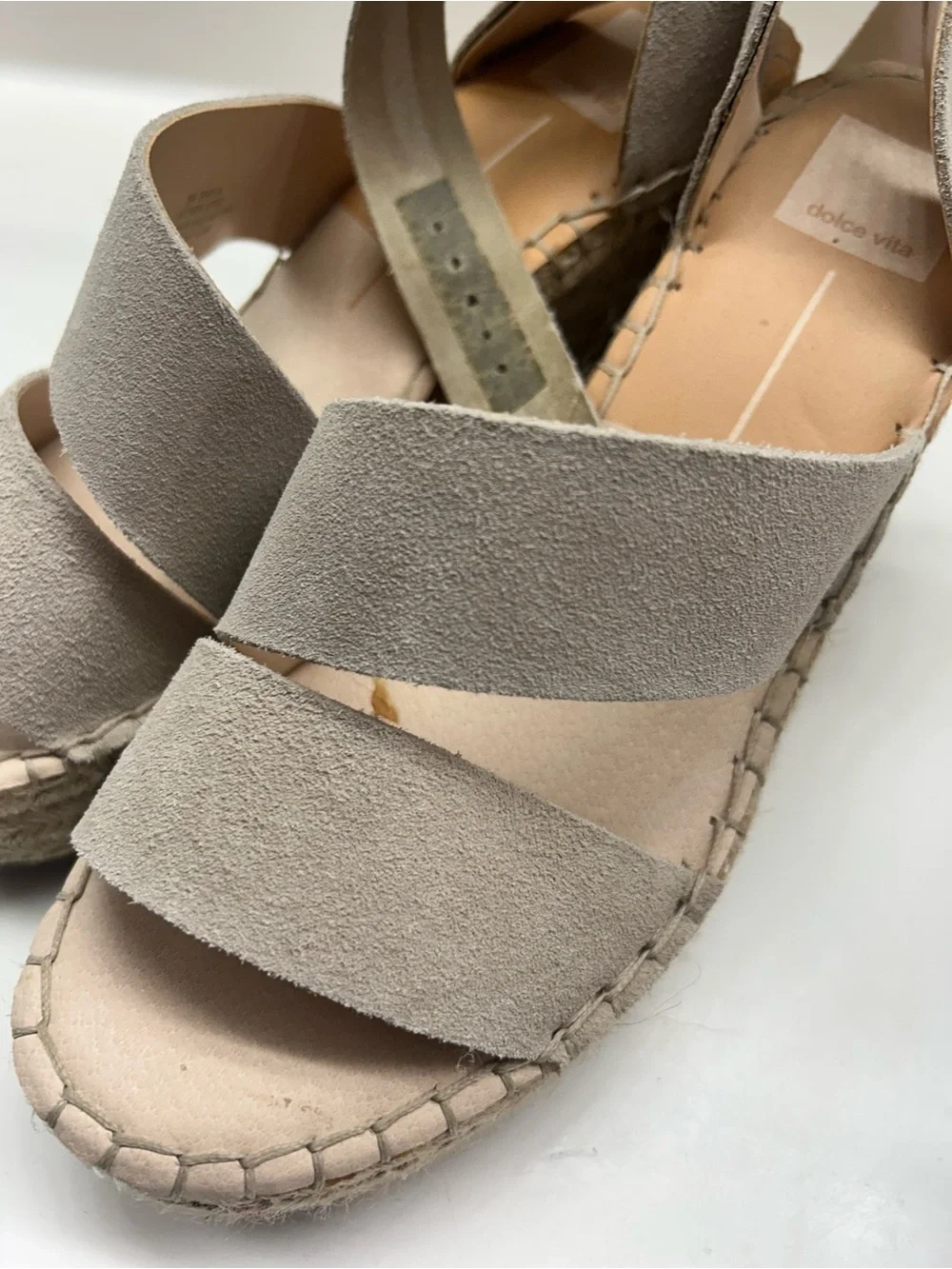 New Dolce Vita Shayla Taupe Suede Espadrille Wedge Sandals with Ankle Strap